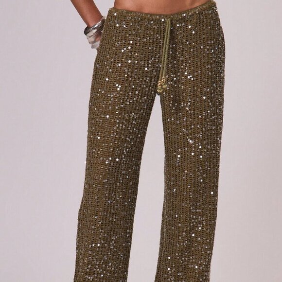 Olive Green Boho Women's Resort Knit with sequin pants - Picture 2 of 6